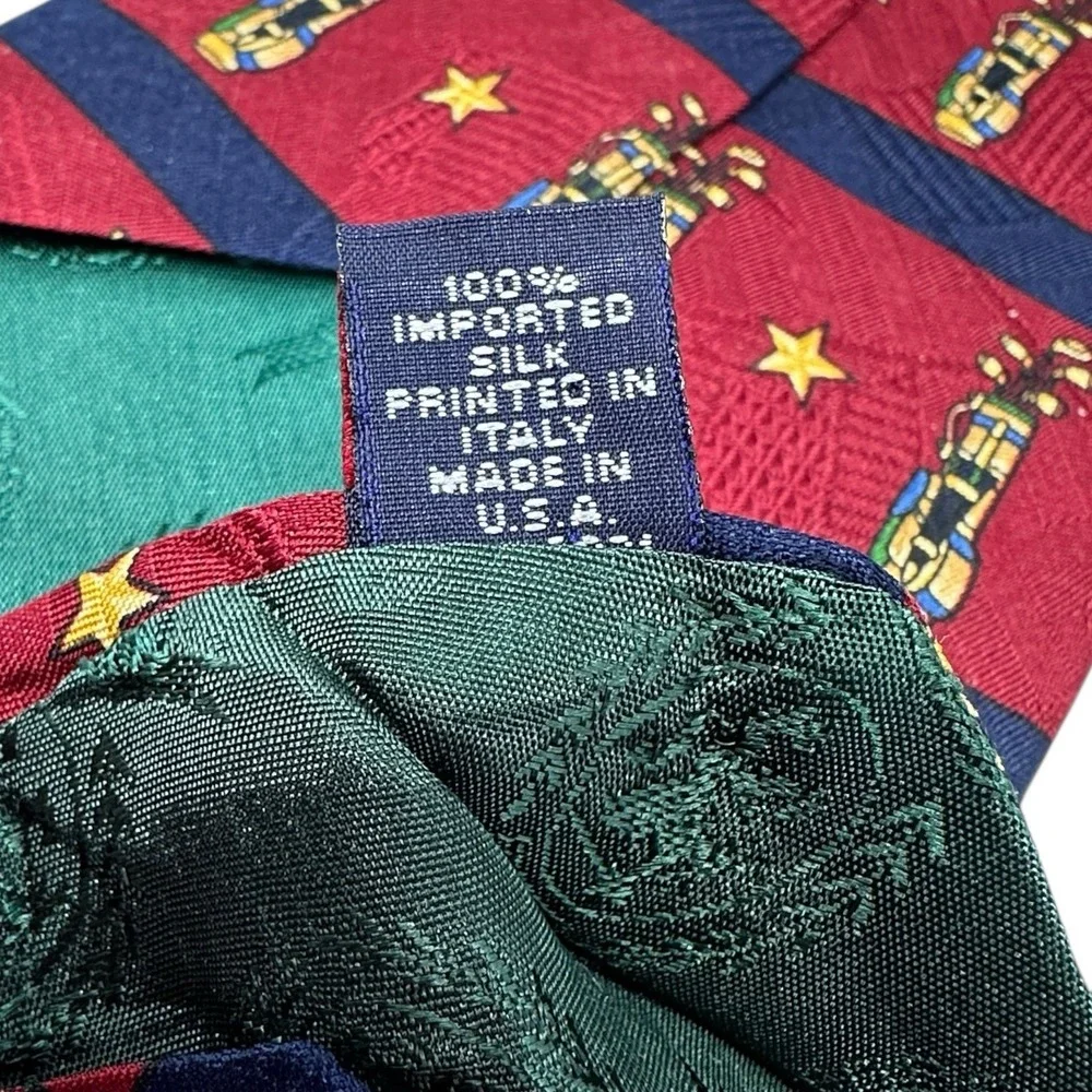 Tommy Hilfiger Red Golf Clubs Silk Tie USA Made Preppy Vintage Americana 57